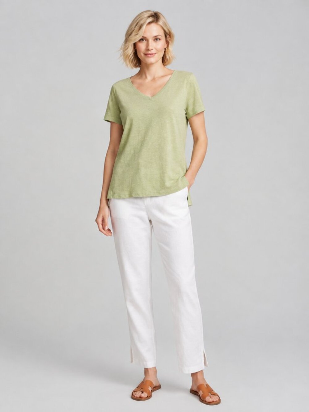 2/$30 J. Jill Split Hem V-Neck Tee Short Sleeve Pistachio Medium #A4704